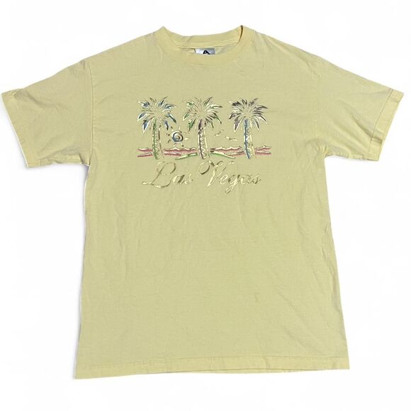 American Vintage Tops - Butter yellow, 100% cotton vintage 90s Las Vegas palm tree graphic tee. M.